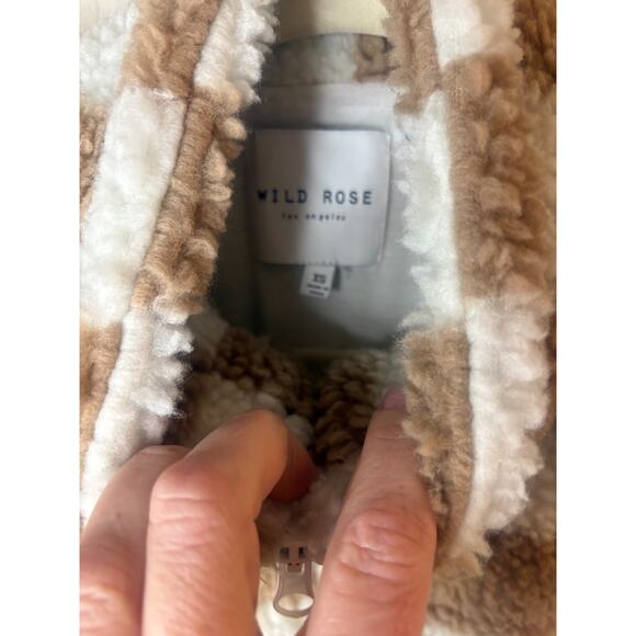 Wild Rose Los Angeles Checkered Sherpa Vest Crop Oversized Size XS - Picture 5 of 6
